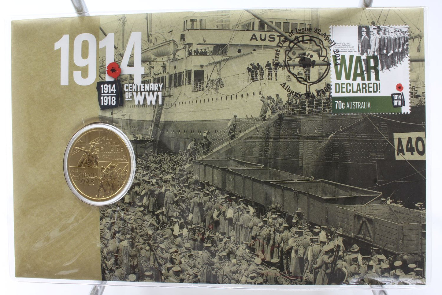 2014 Australia $1 Centenary of WW1 & Our Boys Uncirculated Coin On Card