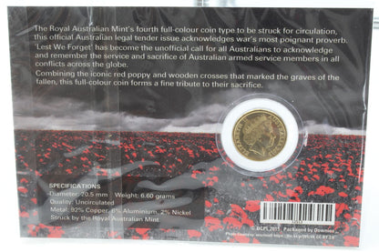 2015 Australia $2 Lest We Forget Coin On Card