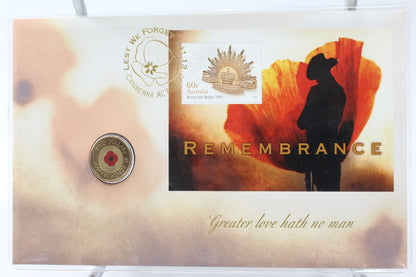 2012 Australia Remembrance Day $2 Red Poppy "C" Mint Mark UNC Coin On Card