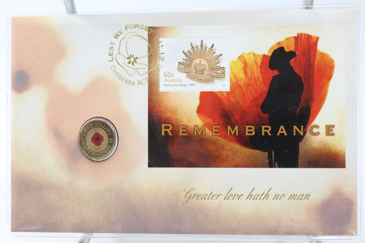 2012 Australia Remembrance Day $2 Red Poppy "C" Mint Mark UNC Coin On Card