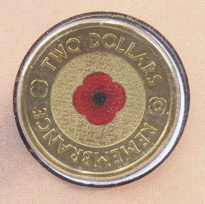 2012 Australia Remembrance Day $2 Red Poppy "C" Mint Mark UNC Coin On Card