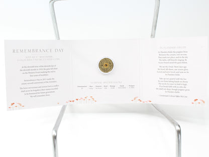 2015 Australia $2 Remembrance Day  'C' Mintmark  Coloured UNC Coin On Card