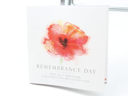 2015 Australia $2 Remembrance Day  'C' Mintmark  Coloured UNC Coin On Card