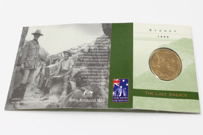 1999 Australia $1 The Last ANZAC S & M Mint Mark Uncirculated Coin On Card