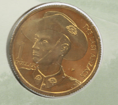 1999 Australia $1 The Last ANZAC S & M Mint Mark Uncirculated Coin On Card