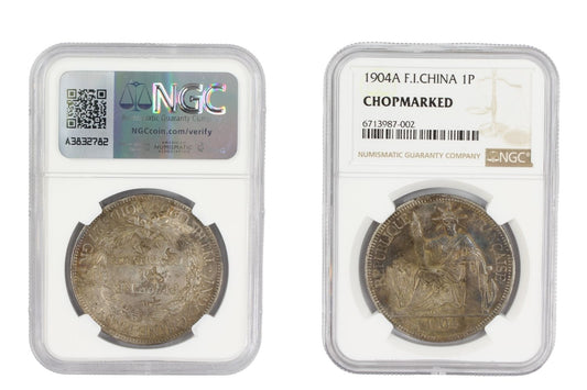 1904A French Indo China 1 Piastre Coin NGC Chopmarked