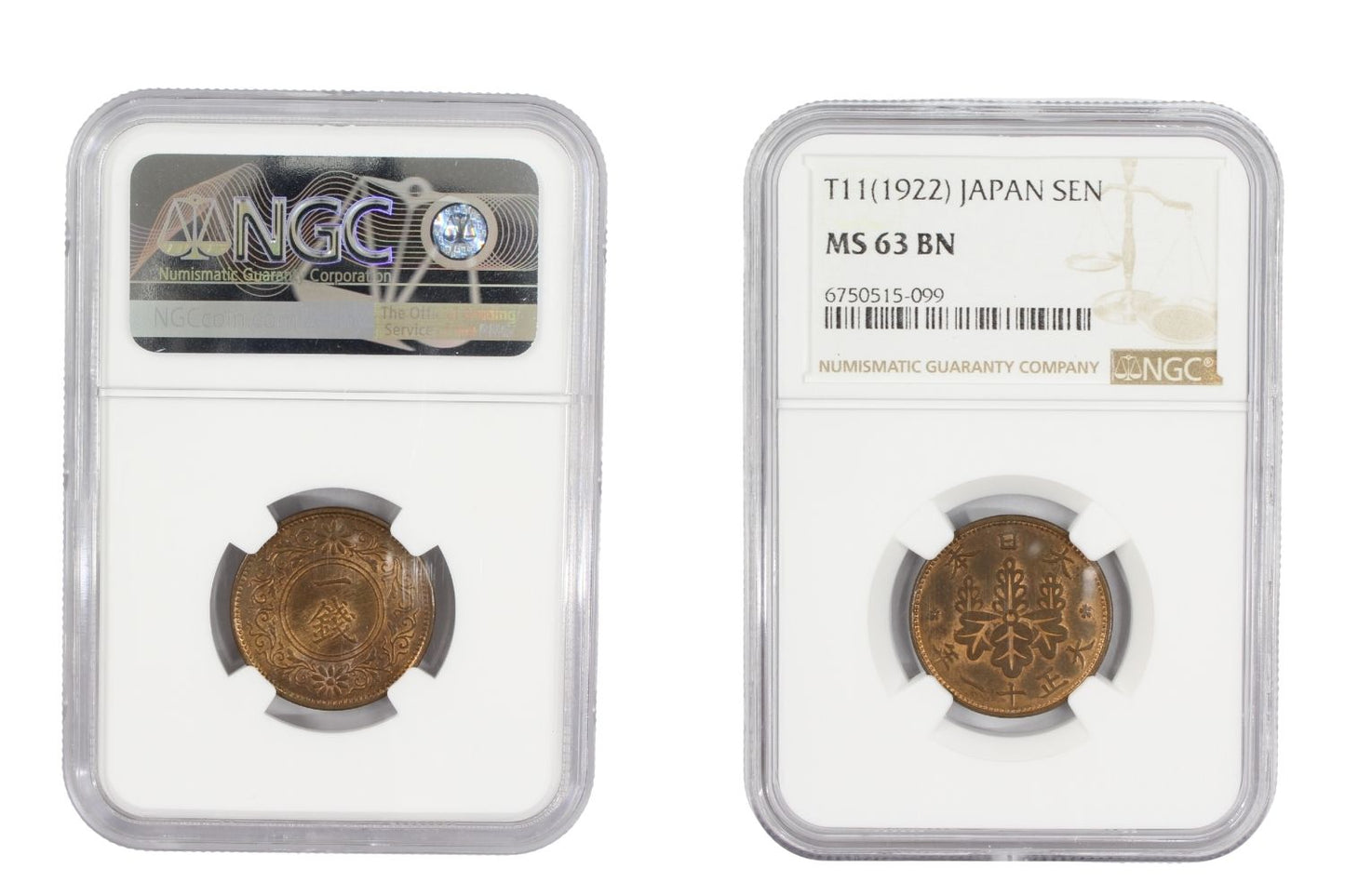 1922 Japan 1 Sen Coin NGC MS 63 BN