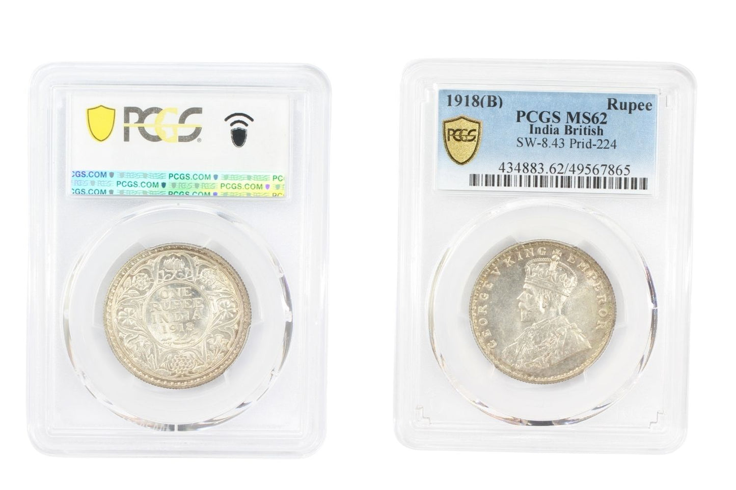 1918(B) British Rupee Coin PCGS MS 62