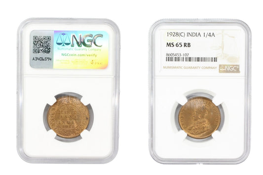 1928(C) British India 1/4 Anna Coin NGC MS 65 RB