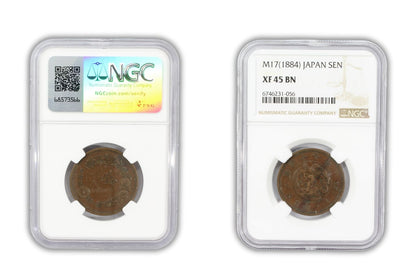 1884 Japan 1 Sen Coin NGC XF 45 BN
