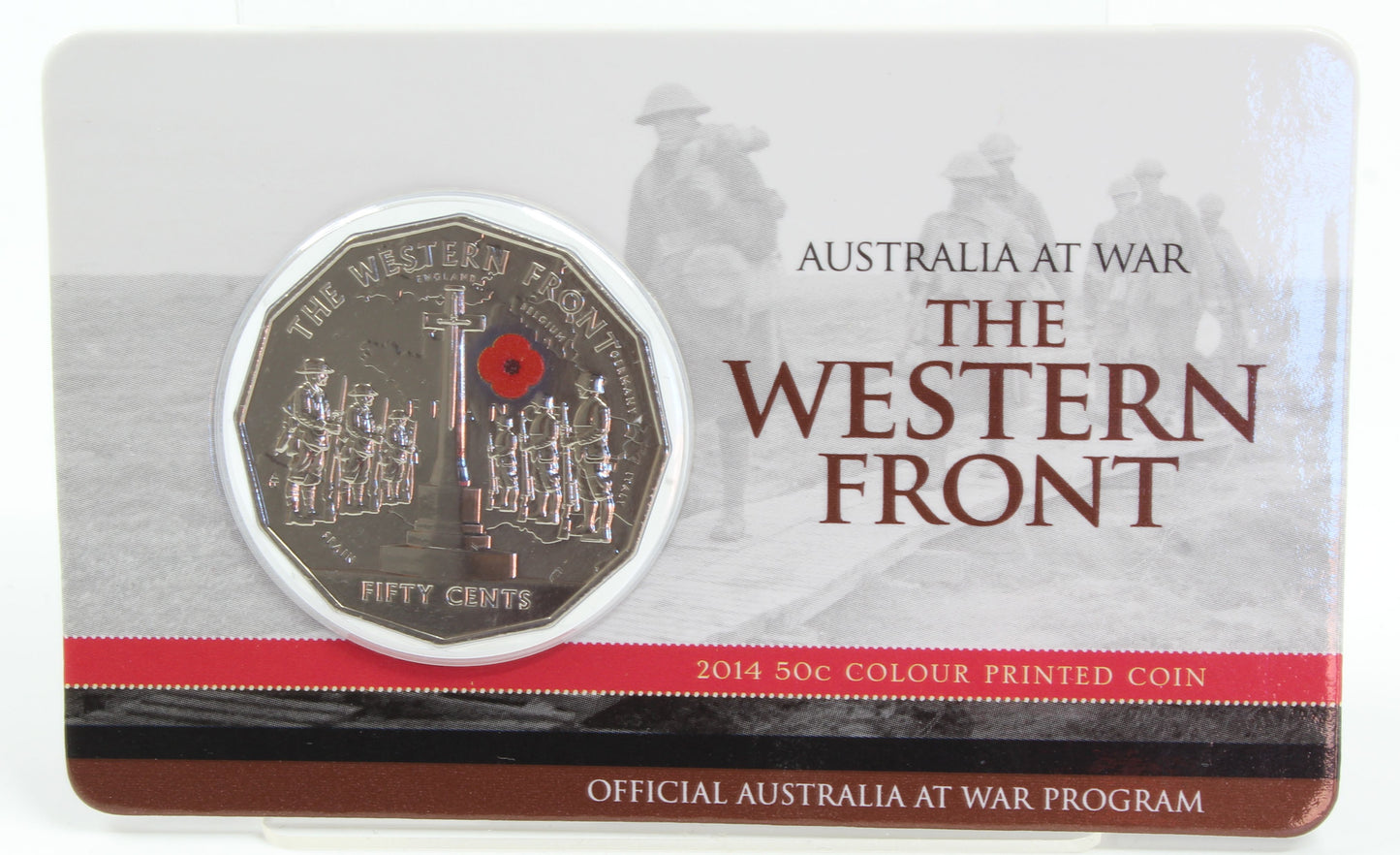 2014 Australia 50Cent The Western Front At War Coloured Printed Coin On Card