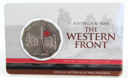 2014 Australia 50Cent The Western Front At War Coloured Printed Coin On Card