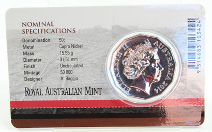 2014 Australia 50Cent The Western Front At War Coloured Printed Coin On Card