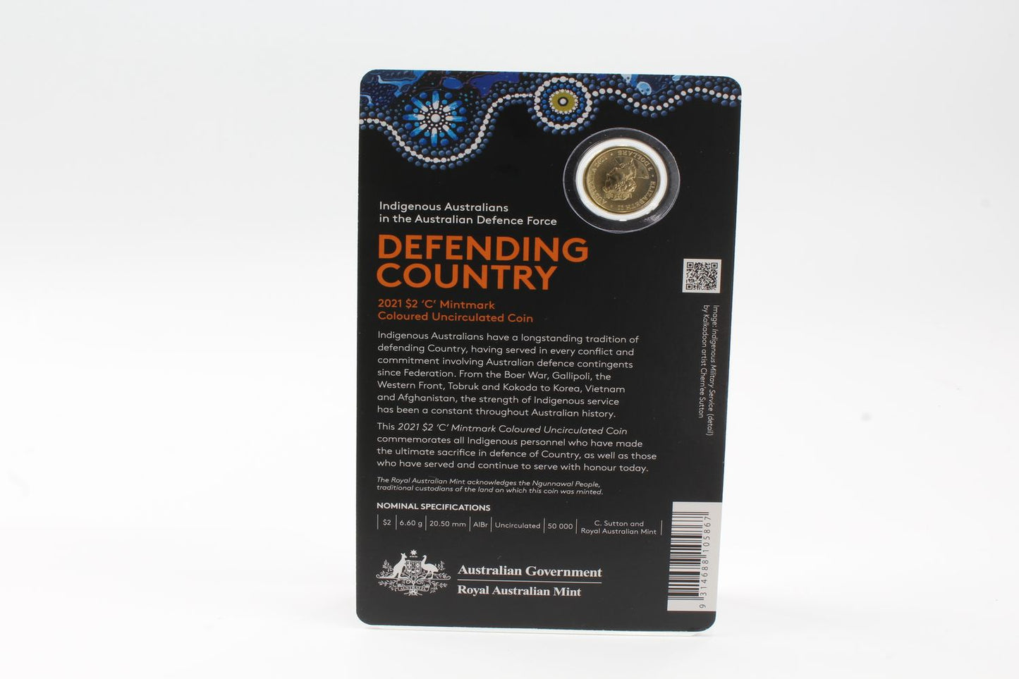 2021 Australia $2 C Mintmark Defending Country Coloured UNC Coin