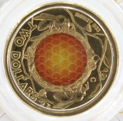2022 Australia $2 Honey Bee 'C' Mintmark Coloured Coin On Card