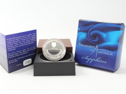 2007 Australia $1 Treasures of Australia Sapphires 1oz Silver Proof Locket Coin