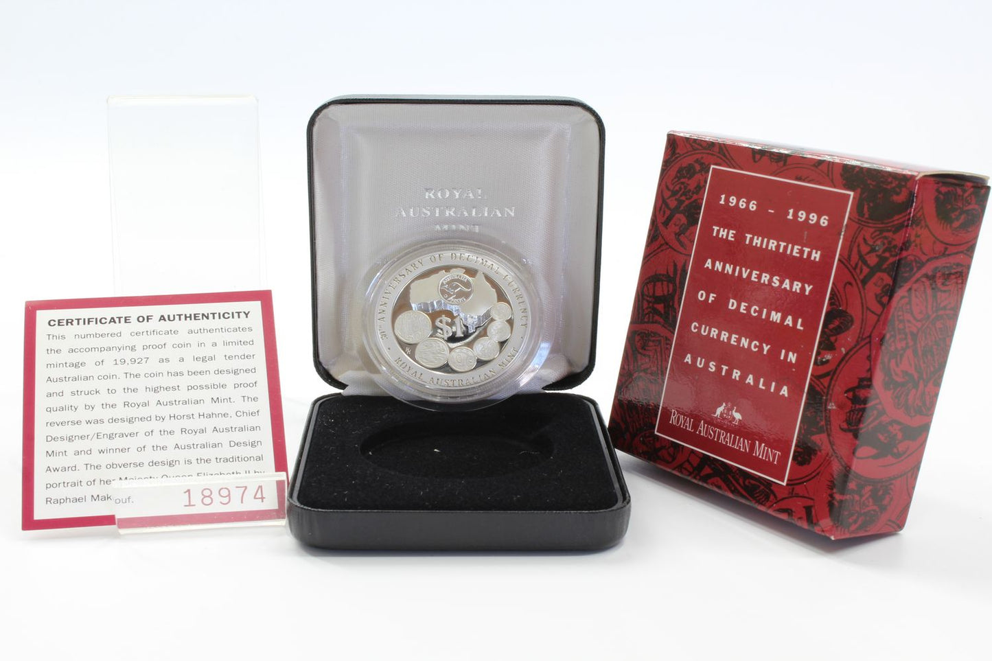 1996 Australia $1 Anniversary of Decimal Currency 1 Oz Silver Proof Coin