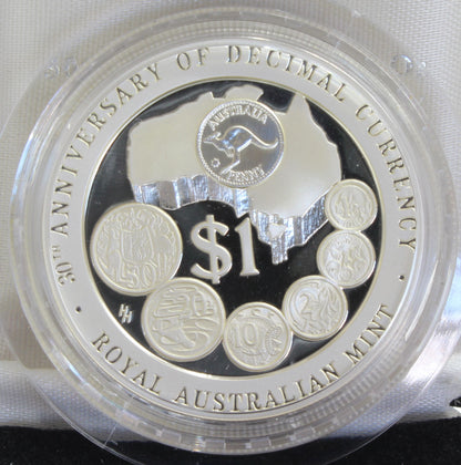 1996 Australia $1 Anniversary of Decimal Currency 1 Oz Silver Proof Coin