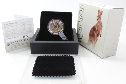 2022 Australia $1 Kangaroo 1 Oz Silver High Relief Coloured Coin