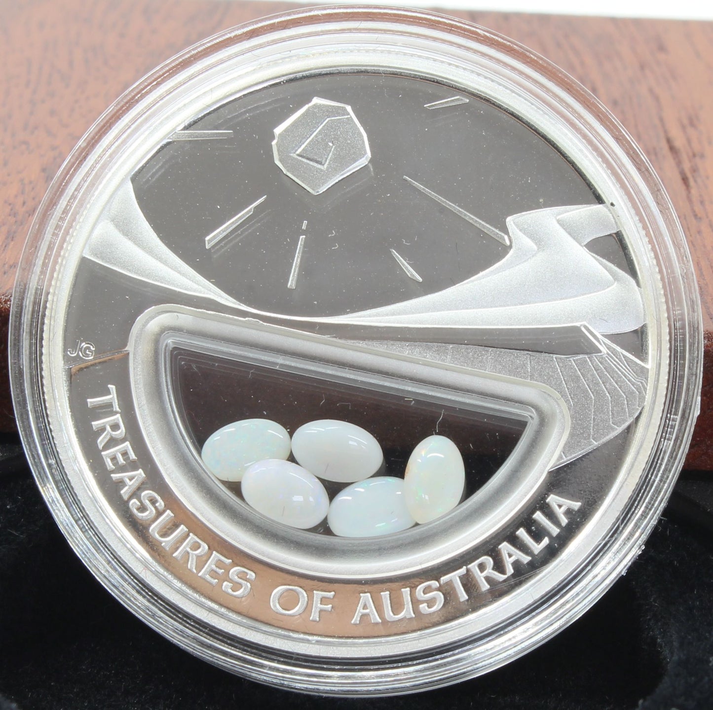 2008 Australia $1 Treasures of Australia Opals 1oz Silver Proof Locket Coin