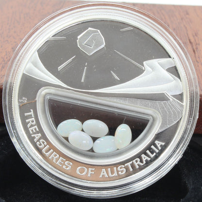 2008 Australia $1 Treasures of Australia Opals 1oz Silver Proof Locket Coin