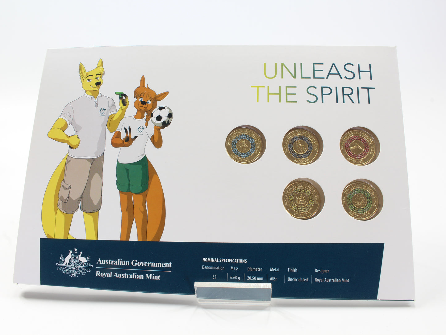 2020 Australia $2 Unleash The Spirit Five Coloured Coin Set