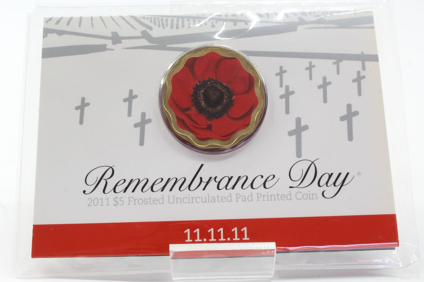 2011 Australia 11.11.11 Remembrance Day $5 Frosted UNC Pad Printed Coin