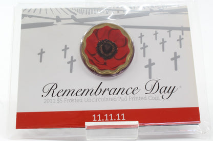 2011 Australia 11.11.11 Remembrance Day $5 Frosted UNC Pad Printed Coin