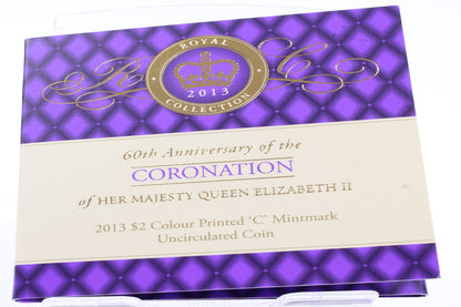 2013 Australia Coronation Queen Elizabeth ll 60th $2 Coin Coloured C On Card