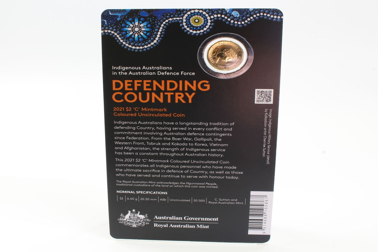 2021 Australia $2 C Mintmark Defending Country Coloured UNC Coin