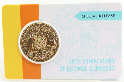 2016 Australia 50th Decimal Currency Round 50 Cent Gold Plated UNC Coin On Card