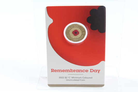 2022 Australia $2 Remembrance Day "C" Mintmark Coloured UNC Coin