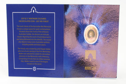 2017 Australia $2 Lest We Forget 'C' Mintmark Coloured UNC Coin On Card