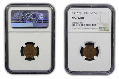 India 1932 Calcutta Mint 1/12 Anna Coin NGC MS 66 RB