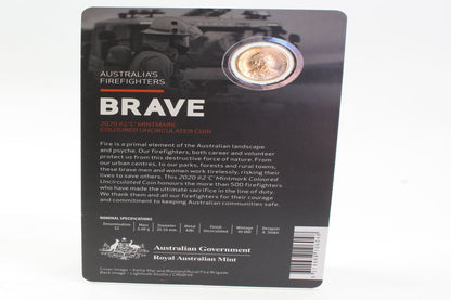 2020 Australia $2 Firefighters Brave Coloured UNC Coin On Card