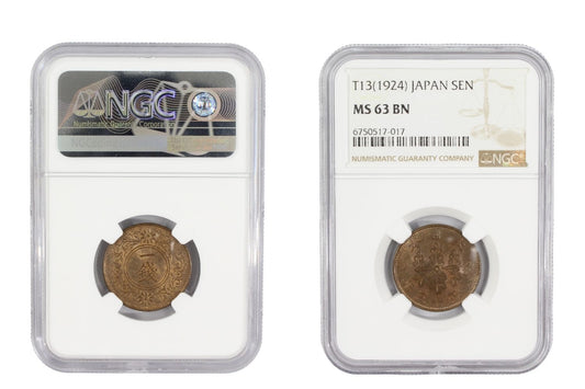 1924 Japan 1 Sen Coin NGC MS 63 RB