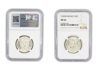 1943M Mexico 50 Centavos Coin NGC MS 66