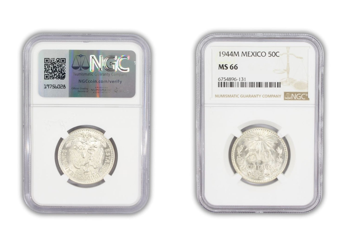 1944M Mexico 50 Centavos Coin NGC MS 66