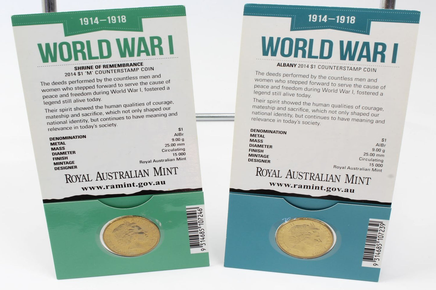 2014 Australia $1 World War I Shrine of Remembrance & Albany Coin On Card