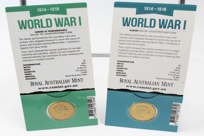 2014 Australia $1 World War I Shrine of Remembrance & Albany Coin On Card