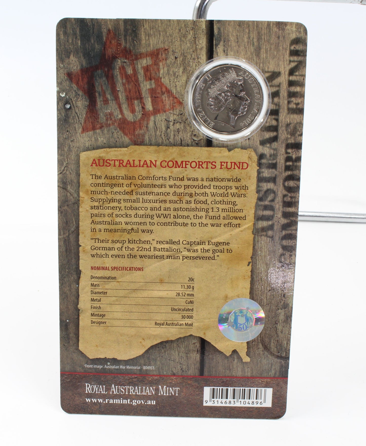 2013-2015 Australia 20 Cent Uncirculated Coin on Card X4