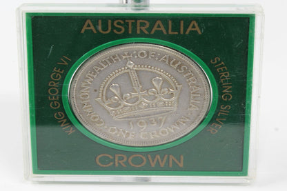 1937 Australia 1 Crown Silver Coin in Case
