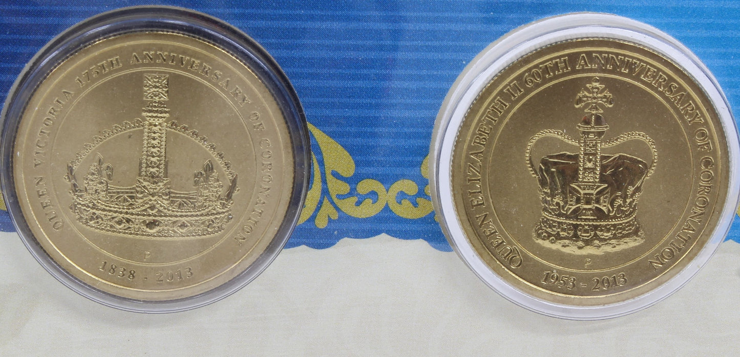 2013 Australia $1 Celebrating the Queens Coronations Two Coin On Card X2