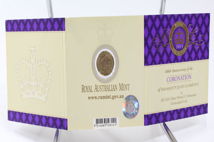 2013 Australia $2 60th Anniversary Queen Coronation Purple Coloured Coin On Card