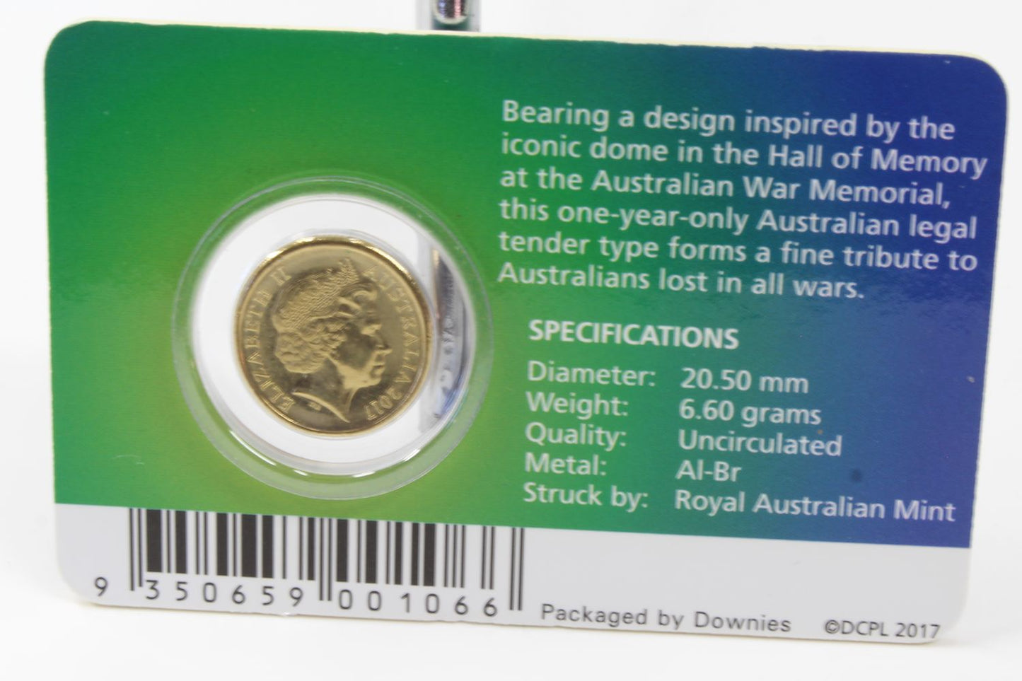 2017 Australia $2 Lest we Forget Coloured Coin on Card