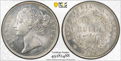 1840 India (C or B) Silver Rupee Coin PCGS MS 63
