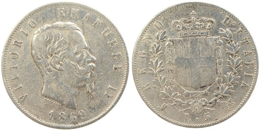 1869 Italy 5 Lire Coin Details – Cleaned
