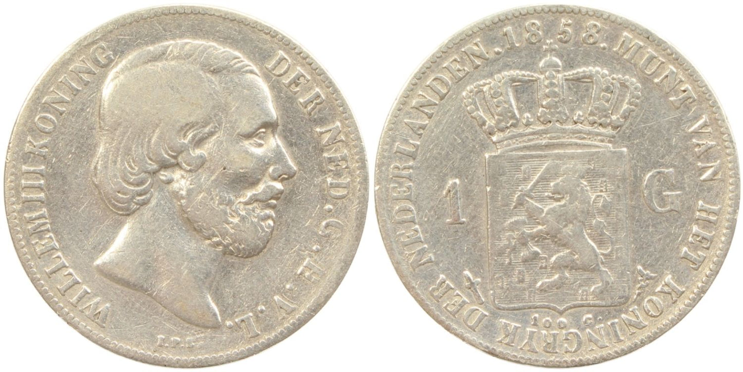 1858 Netherlands 1 Gulden Coin Details – Cleaned