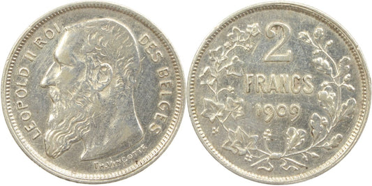 1909 Belgium 2 Francs Coin Details – Cleaned
