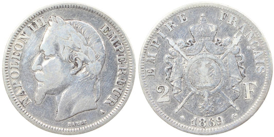 1869A France 2 Francs Coin Details – Cleaned